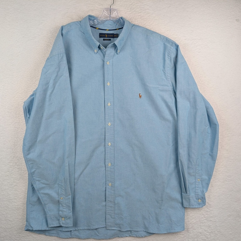 Ralph Lauren Oxford Shirt Mens 3XLT Tall Aqua Heavyweight Flesh Pony Polo Preppy